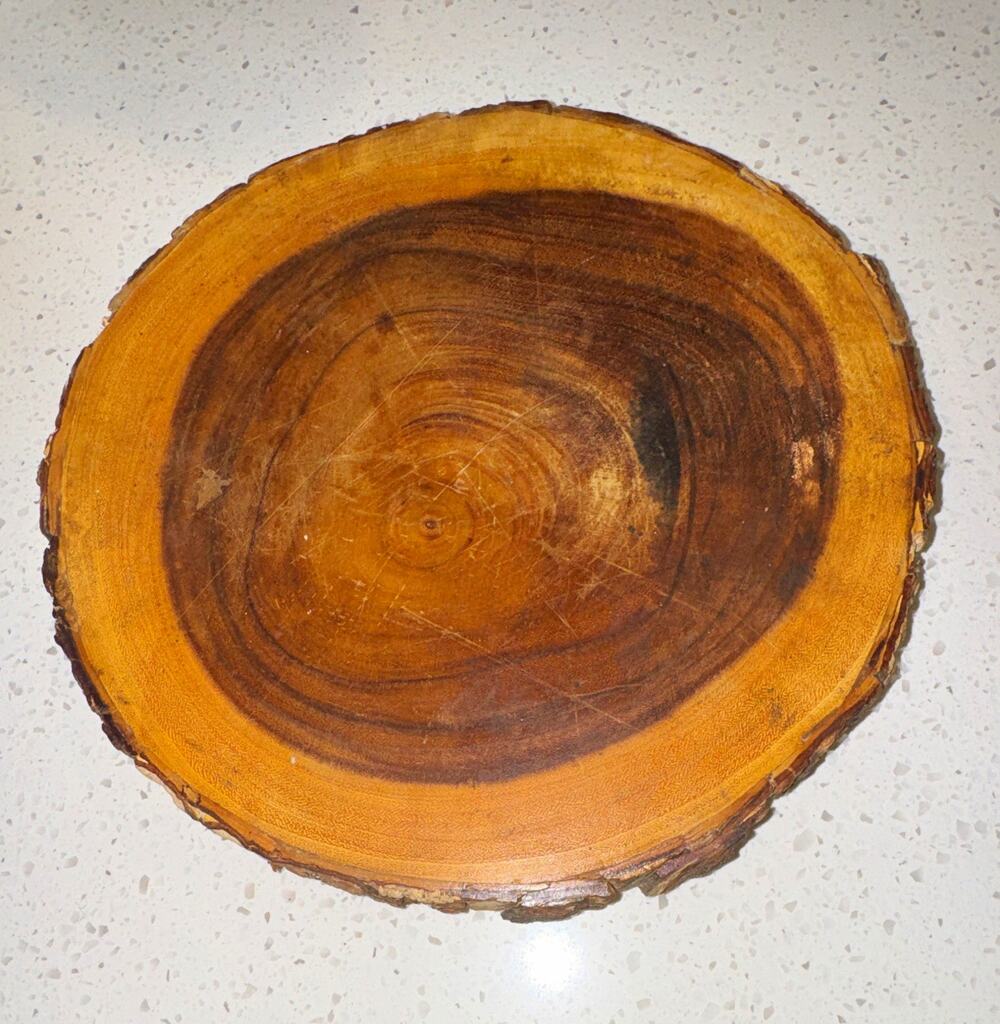 DANNY SEO Round Live Edge Wood Serving Tray Polished Rustic Brown 13 in
